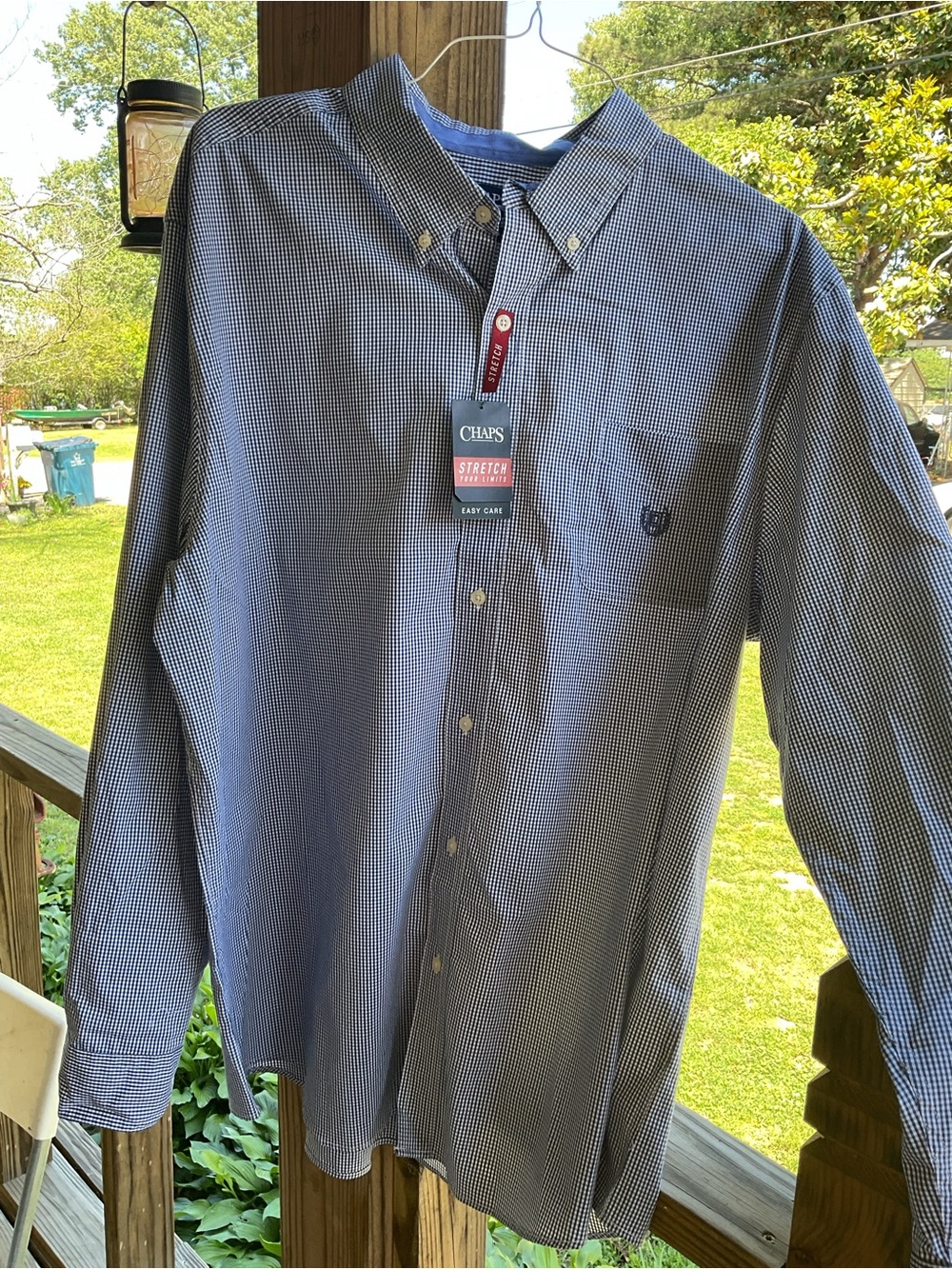 NWT:Chaps Men’s Blue Gingham Button-Down Shirt STRETCH XXL 56X33